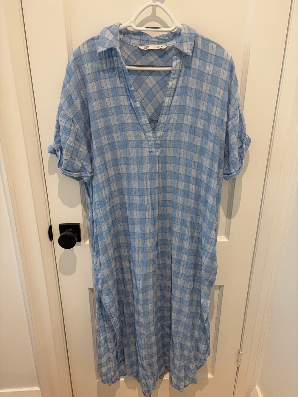 Blue gingham midi dress